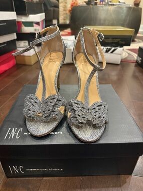 INC International Concepts Glitter Butterfly T-Strap Sandals in Silver